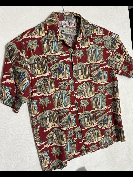 Lff Other - Men's Casual Red Tropical Surf Short-Sleeve Button-Down Shirt
